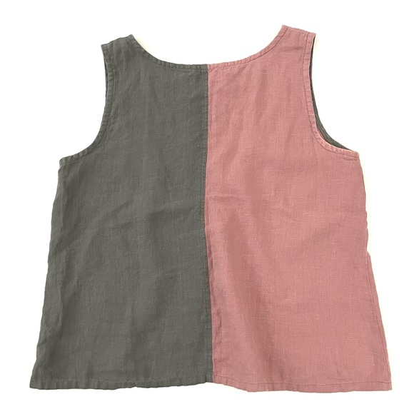Love to Love You Pink and Gray Color Block Sleeveless Linen Pocket Shirt Medium - Picture 2 of 5